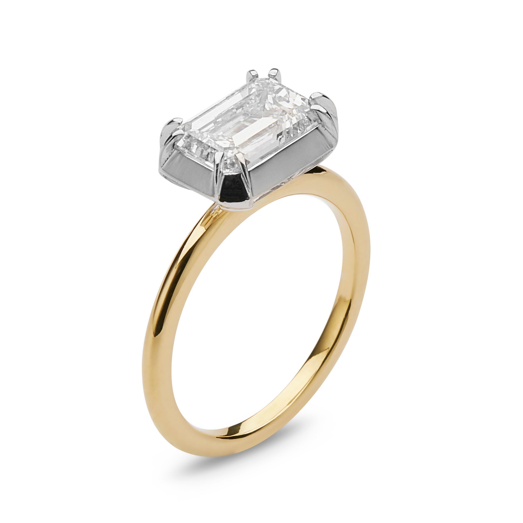 Emerald Cut East to West Enagagment Ring