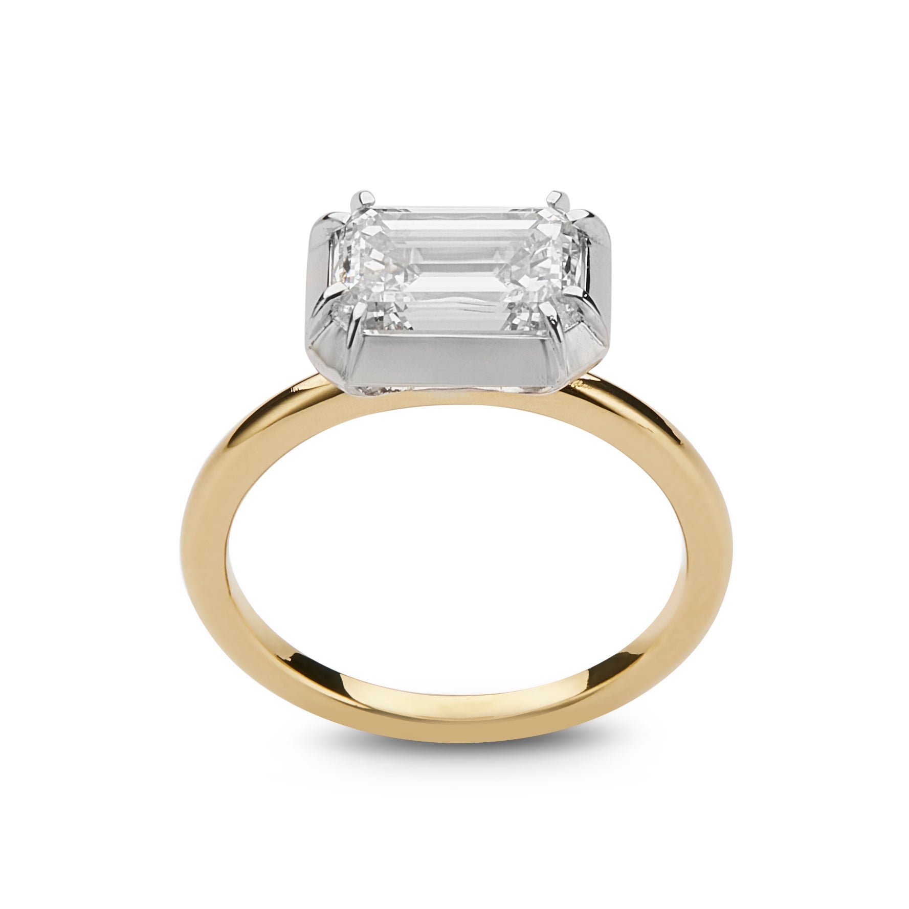 Emerald Cut East to West Enagagment Ring